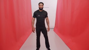 Black/silver ULA s/s tee. Black Fitness pant.