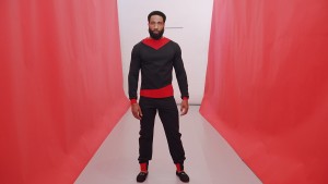 Black/red Billboard sweatshirt. Black/red Billboard sweatpant.