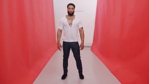 White s/s eyelet tee. Medium indigo Street jean.
